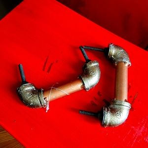 Set of Drawer Pulls. Industrial finish. Copper brown.